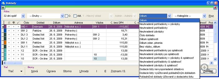 Doklady - filter doklady-filter