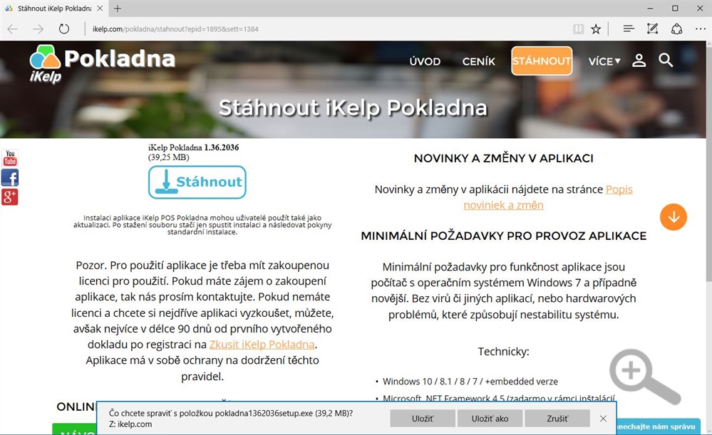 Zobrazení stránky s instalačním souborem se zobrazenou možností na stáhnutí nebo spustění instalace Zobrazení stránky s instalačním souborem se zobrazenou možností na stáhnutí nebo spustění instalace
