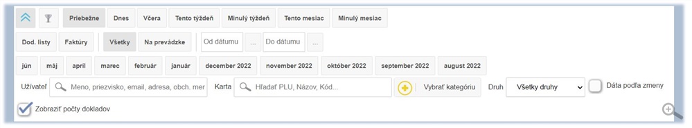 Filter a zoznam položiek na n&aacute;stenke v aplik&aacute;cii. 