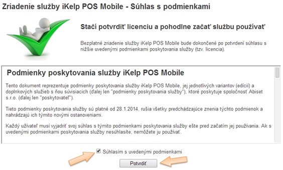 Potvrdenie licencie iKelp POS Mobile