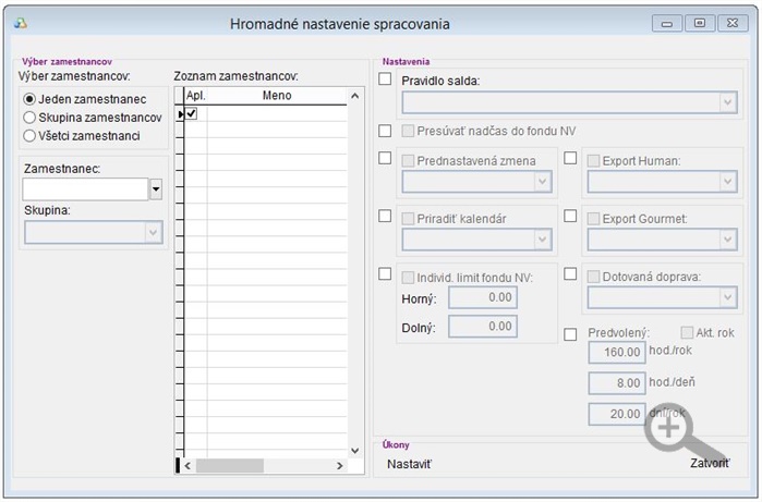 Hromadné nastavenie spracovania