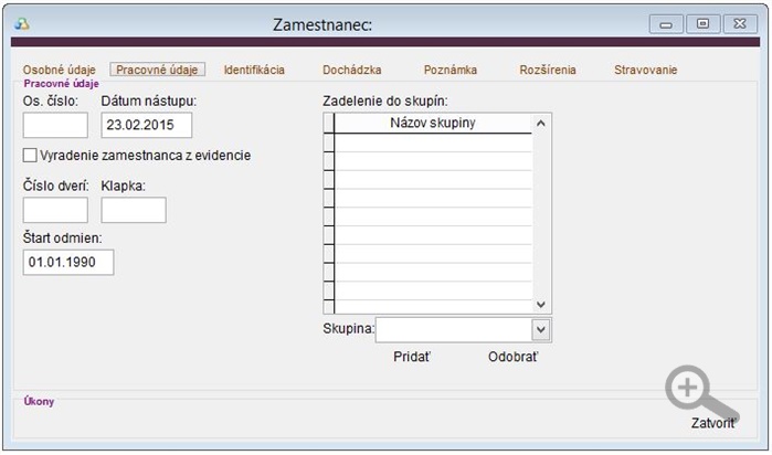 Údaje zamestnanca - Pracovné údaje