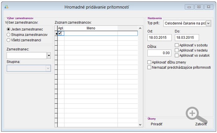 Hromadné pridávanie prítomností Hromadné pridávanie prítomností