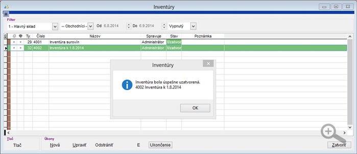Ukončenie inventúry