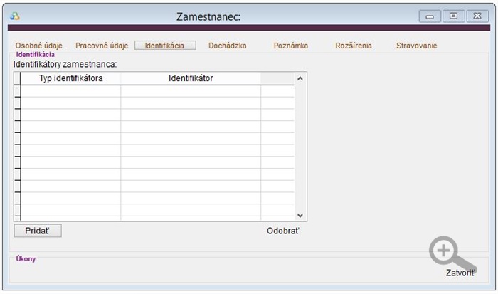 Údaje zamestnanca - Identifikácia