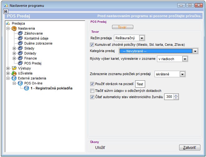 Nastavenie POS Predaj