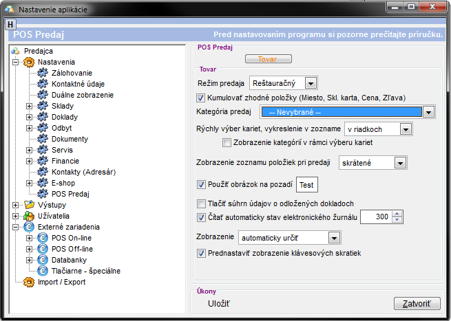 Nastavenia POS Predaj