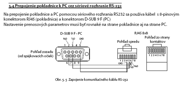 Prepojenie pokladnice k PC cez RS-232