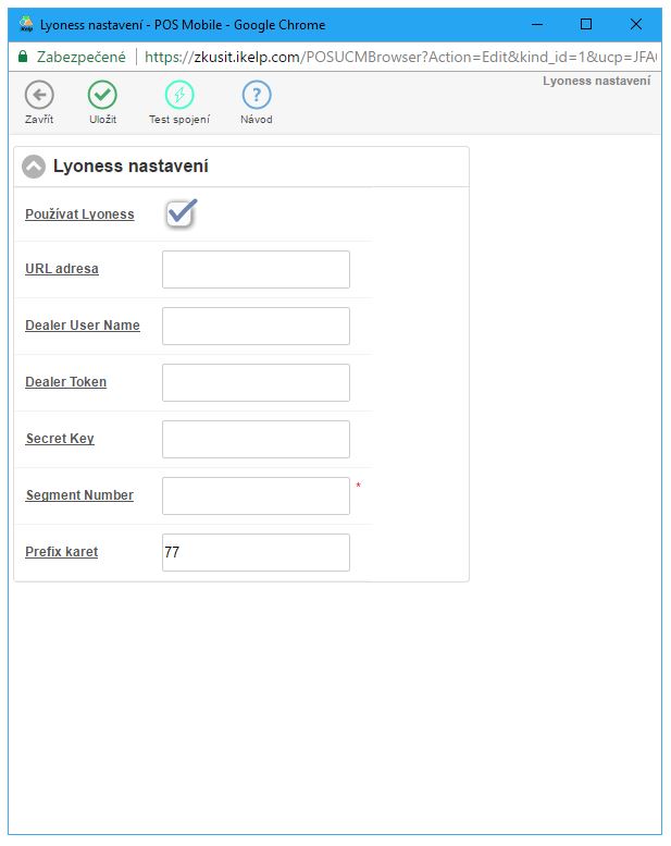 Formul&aacute;ř pro nastaven&iacute; komunikace s Lyoness
