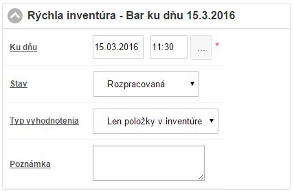 Nastavenia rýchlej inventúry Nastavenia rýchlej inventúry