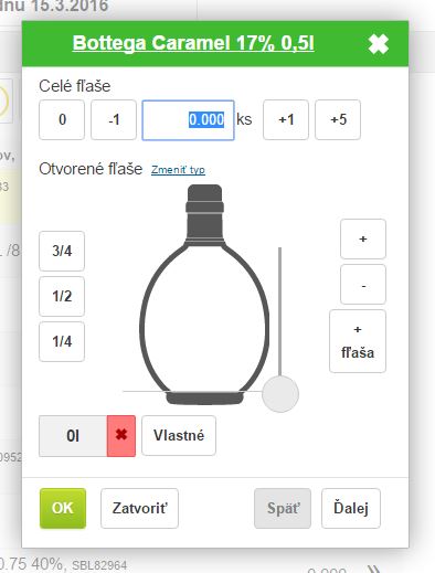 Rýchla inventúra - inventovanie karty typu Fľaša