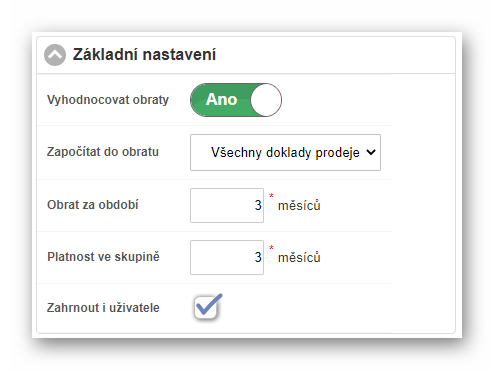 Formulář základních nastavení systému věrných zákazníků Formulář základních nastavení systému věrných zákazníků