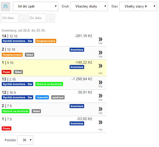 Rozšířený filtr a seznam inventur v inventurním seznamu aplikace Rozšířený filtr a seznam inventur v inventurním seznamu aplikace