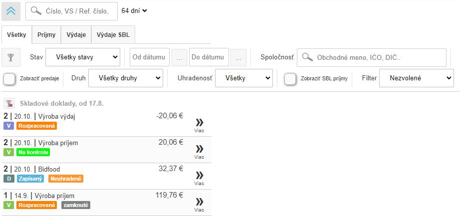 Roz&scaron;&iacute;ren&yacute; filter a zoznam dokladov v aplik&aacute;cii iKelp POS Mobile