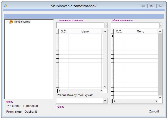 Formulár skupinovania zamestnancov