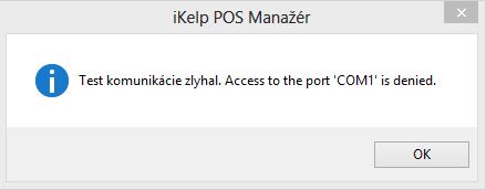Hlásenie aplikácie pri zablokovanom komunikačnom porte. Hlásenie aplikácie pri teste komunikácie ak je zablokovaný COM port.