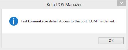 Hlásenie aplikácie pri teste komunikácie ak je zablokovaný COM port.