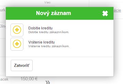 Nový záznam pre dobitie alebo vrátenie kreditu Nový záznam pre dobitie alebo vrátenie kreditu