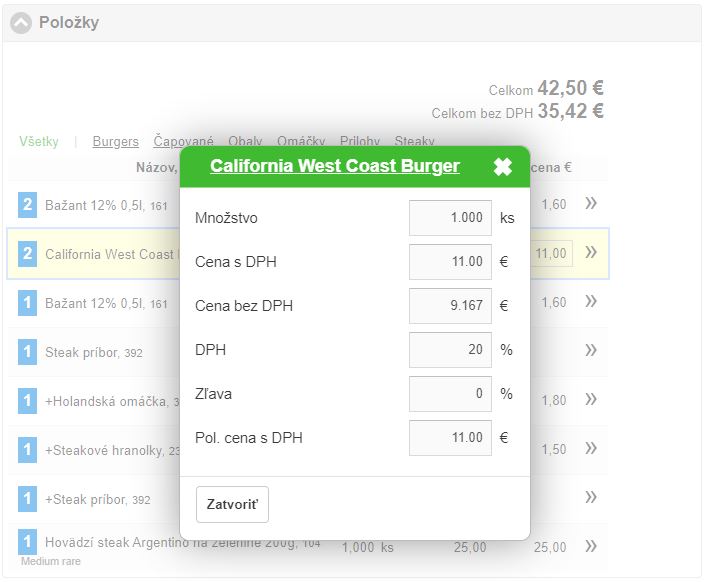 Detail položiek v &uacute;čtovanom doklade
