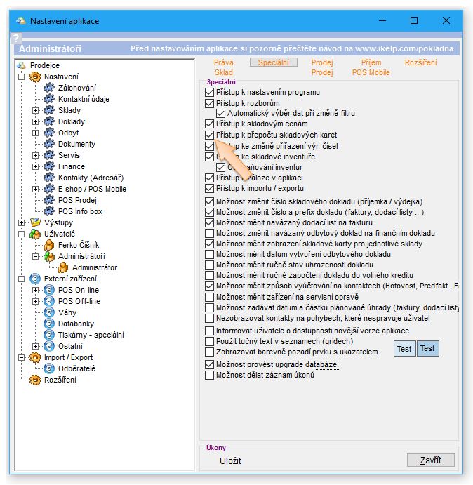 Povolení uživateli možnost provedení přepočtu na sklad. kartách