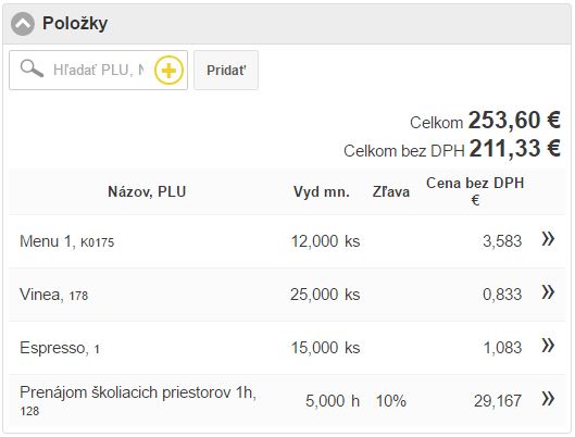 Zoznam položiek v doklade