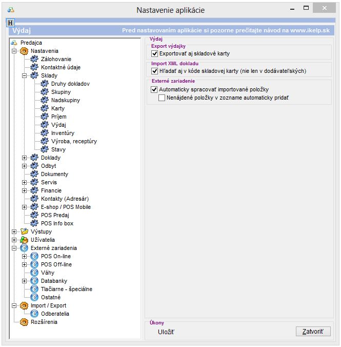 Nastavenia skladov - Skladové výdajky.