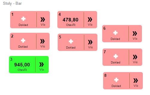 N&aacute;hled stolů v aplikaci.