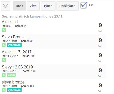 Seznam platných kampaní Seznam platných kampaní