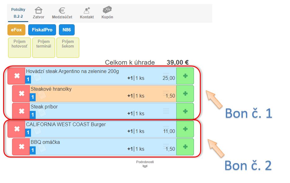 Tlač bonov samostatne po jedl&aacute;ch