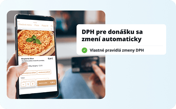 Pokladničn&eacute; zariadenie s iKelp POS Mobile, v ktorom sa DPH pre don&aacute;&scaron;ku men&iacute; automaticky podľa pravidiel