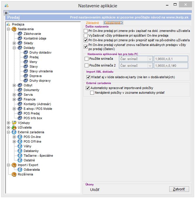 Nastavenia dokladov - Doklady - Predaj, Rozšírené